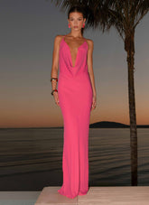 Pure Heart Cowl Maxi Dress - Fuchsia