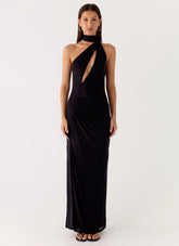 Velvet Vacation Scarf Maxi Dress - Black