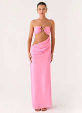 Falling Forever Strapless Beaded Maxi Dress - Pink