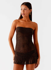 Kaiane Strapless Crochet Mini Dress - Chocolate